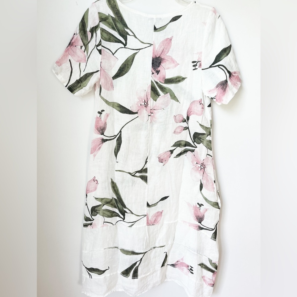 White Dress with Pink Floral Print - Picture 2 of 7